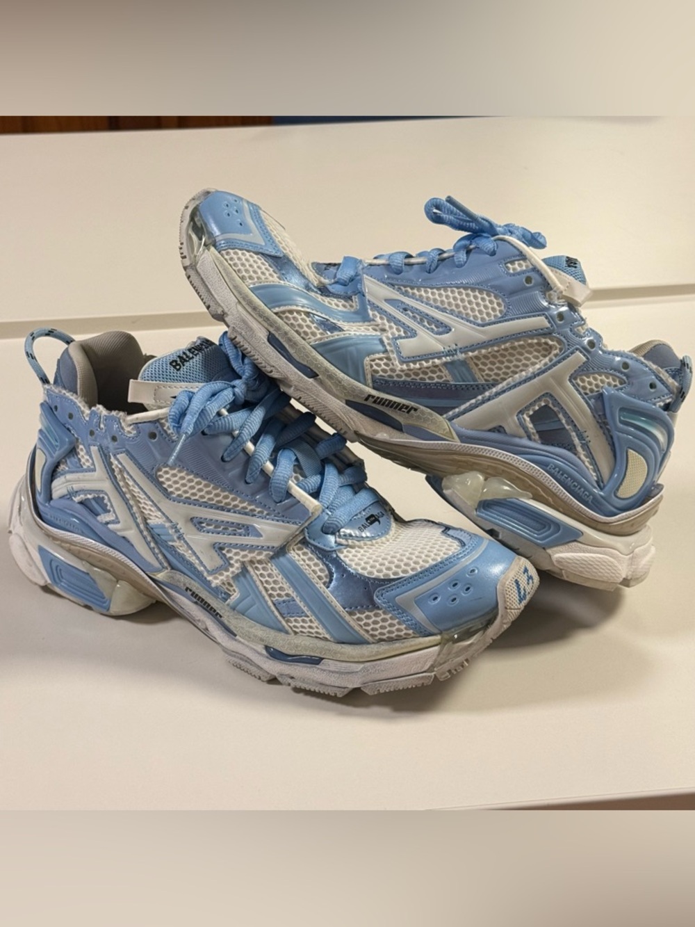 Balenciaga Size 11 Women’s Light Blue & White Mesh Runner Sneakers